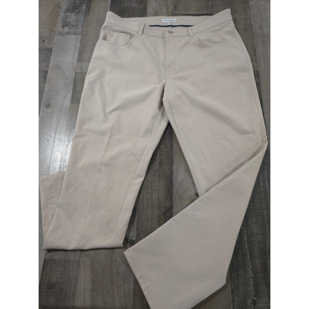 Peter Millar Mens 35x30 Beige Five Pocket Stretch Twill Pants Stone Khaki Crown